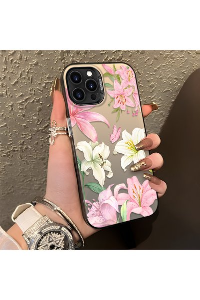 PATTERNOVA iPhone 13 Pro Max Uyumlu Romantik Zambak ve Kelebek Kılıf, Trend T...
