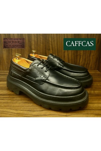 Caffcas Genuine Leather Black Handmade Casual & Casual Oxford Thick Sole Men'...