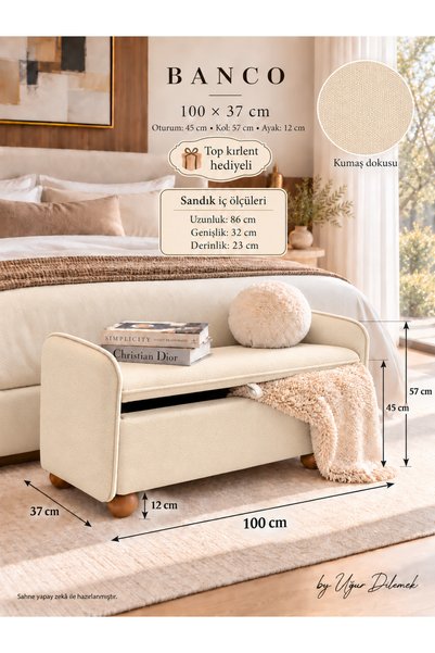 arge demo Sandıklı Puf Bench Kolçaklı Derin Sandıklı 100 cm Puf TOP KIRLENT H...