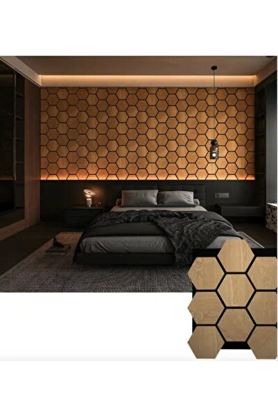 JRH Panou Acustic Decorativ Hexagonal Modular Riflaj Fagure, Cod 335s Nuc Aur...