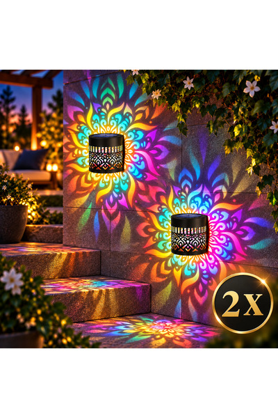 OEM Set 2 x Lampi Solare de Perete cu Lumina Multicolora, Design Mandala Floa...