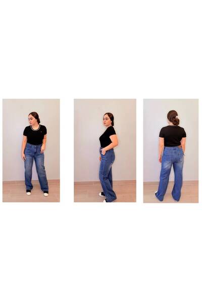 LINELLE Women’s High-Waisted Wide-Leg Denim Jeans – Dark Blue Washed