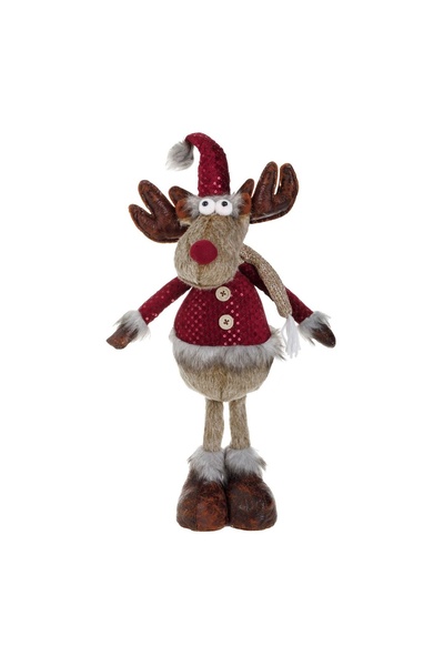 OEM Figurină Decorativa de Crăciun Ren Maro cu Căciulă Bordo 55 cm – Decor Fe...