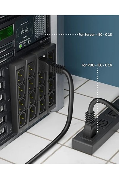 Derwell 2'li Güç Kablosu Seti 1.5 Metre C13 C14 Erkek Dişi UPS Uzatma Kablosu - 3 Metre Topraklı Fişli IEC C13 Bilgisayar Güç Kablosu, PC Kasa Monitör Yazıcı PDU Uyumlu Siyah Kablo Seti 2 Parça