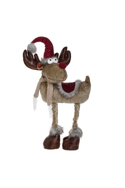 OEM Figurină Decorativa de Crăciun Ren Maro cu Căciulă Bordo 60 cm – Decor Fe...