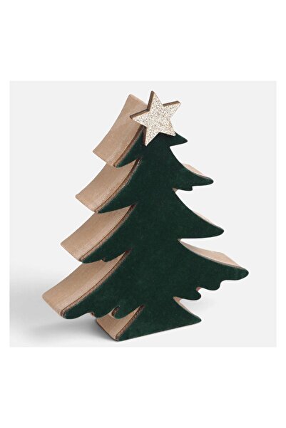 OEM Decorațiune de Crăciun Brad din Lemn Verde cu Catifea 12 cm – Atmosferă F...