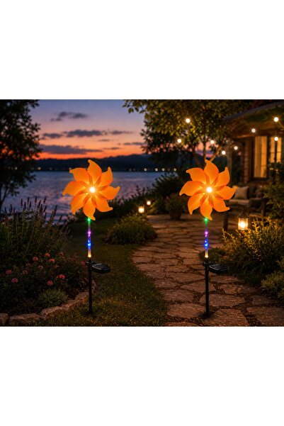 OEM Set de 2 morișcăi solare decorative portocalii pentru grădină, LED multic...