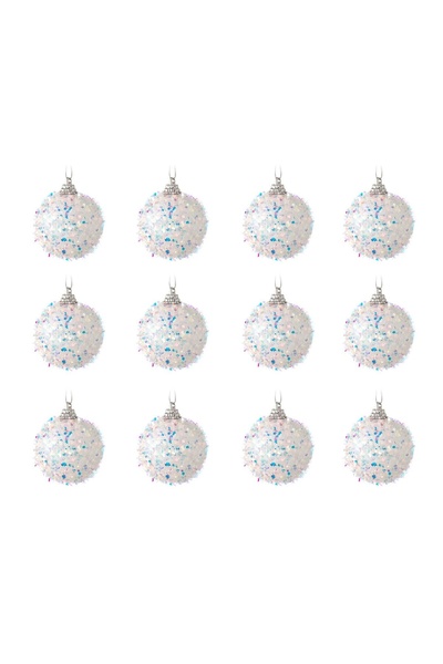 OEM Set Globuri de Crăciun Albe cu Beteala Holografica Ø5 cm – 12 buc. – Atmo...
