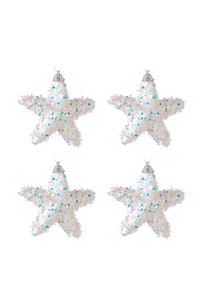 OEM Set Ornamente de Crăciun Stele Albe Tinsel Holografic 6 cm – 4 buc. – Atm...