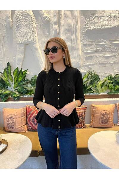 Niceboutique كارديجان محبوك بأزرار ذهبية مزينة بالترتر