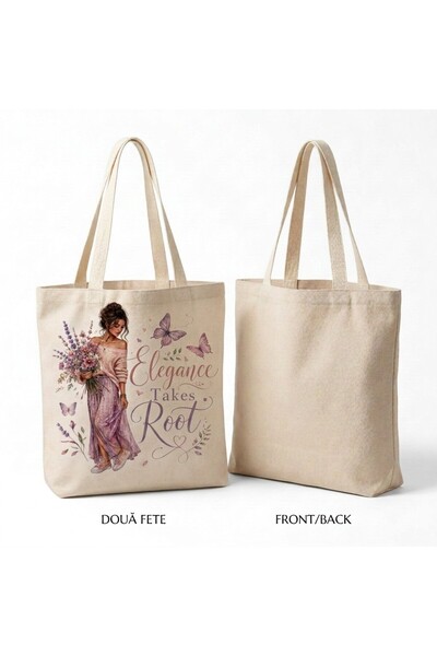 OEM Canvas Tote Bag with Zippered – Elegance Takes Root – Floral Design with ...