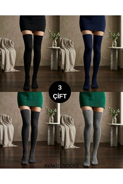 ayakizi socks Women's Over-The-Knee 3-Piece Mixed Washed Lycra Socks 48 cm fr...