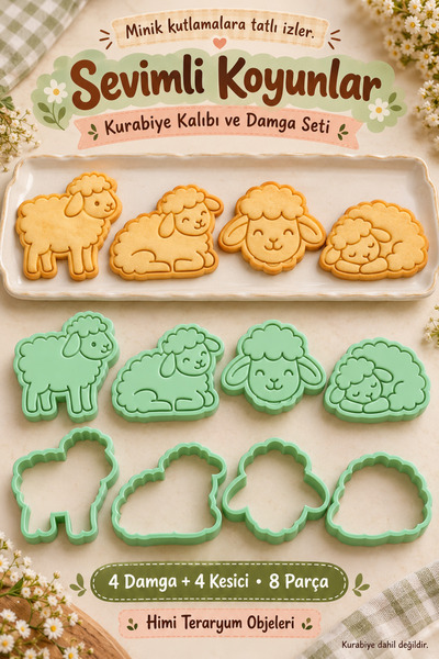 himi teraryum objeleri Cute Sheep Cookie Mold and Stamp Set Animal Figured Bi...