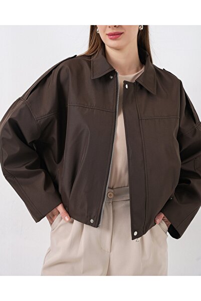 Modamorfo Women's Oversized Short Jacket 0732 - Brown