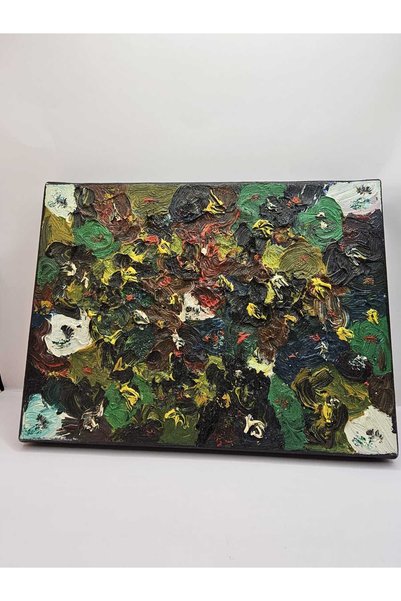Marc Tablou Canvas Handmade Impasto Texturat 3D, Artă Abstractă Kaki și Maro ...
