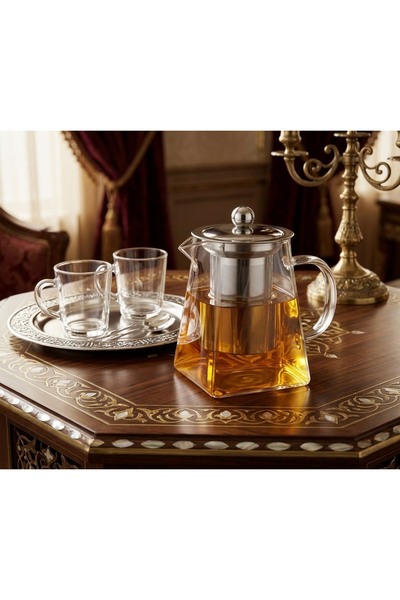 Generic Brand إبريق تقديم شاي زجاجي شفاف مقاوم للحراره بمصفاة استيل بمقاس 450ml