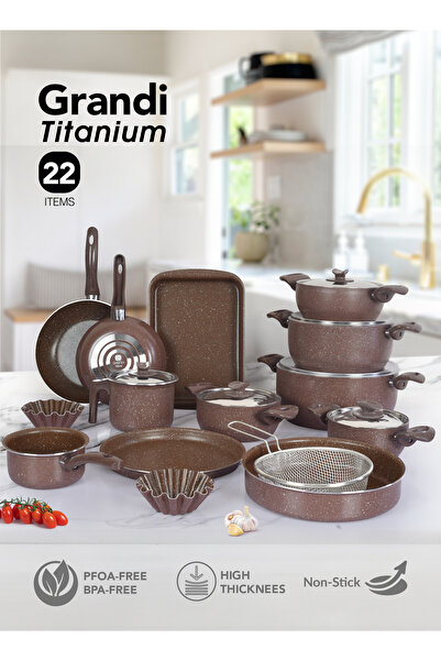 GRANDİ 22Pcs Granite Coating Cookware Set with Nonstick Surface, Bakelite Han...