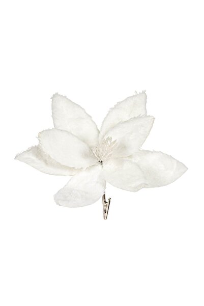 OEM Floare Decorativa de Crăciun Craciunita de Blana Albă cu Clips 26 cm – Lu...