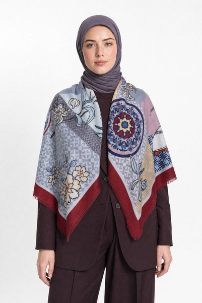 Mooncorn Porcela Desen Wool Cashmere Shoulder Scarf