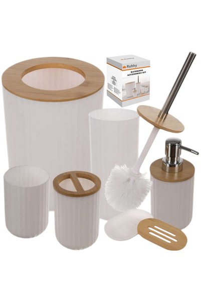 Ruhhy Set de 6 accesorii pentru baie, cu dozator de săpun, suport pentru peri...