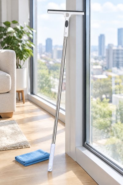 MAKRİ HOME Saplı Cam Çekçek, Kauçuk Uçlu Camsil, Çelik Saplı, Beyaz, 86 cm