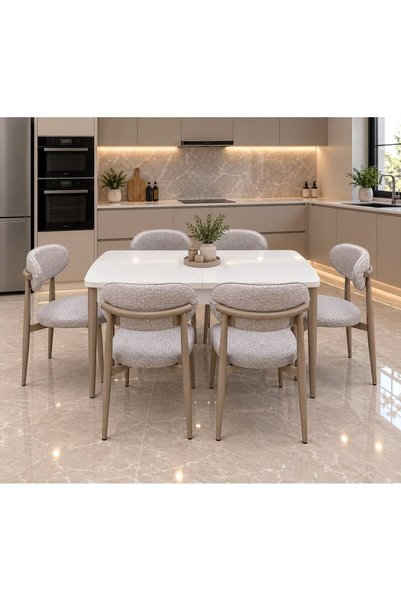 NUNKA HOME Regnum Serisi 80x130 Açılabilir Masa 6 Adet Silinebilir Sandalye M...
