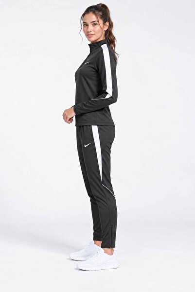 Nike Kadın Siyah Spor Eşofman Takımı Dri-FIT Yarım Fermuarlı Üst Fermuarlı Paça