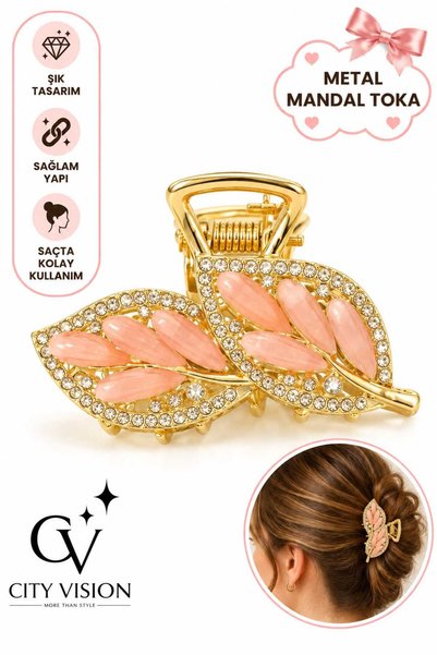 cityvision Leaf Figure Zircon Stone Pink Color Metal Clasp - Medium Size