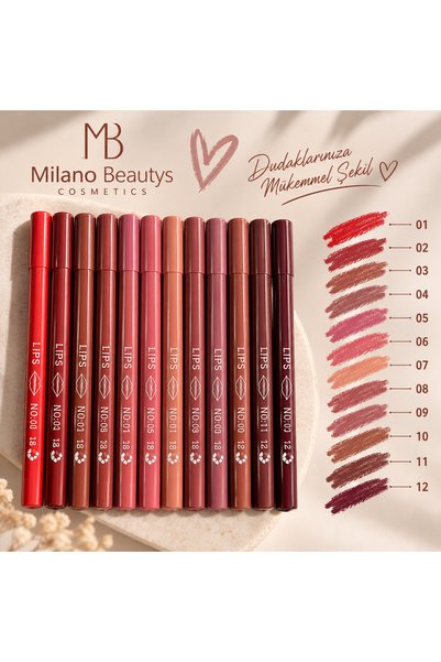 MİLANO BEAUTYS 12 Renk Dudak Kalemi – Dudak Çerçeveleme ve Renklendirme Kalem...