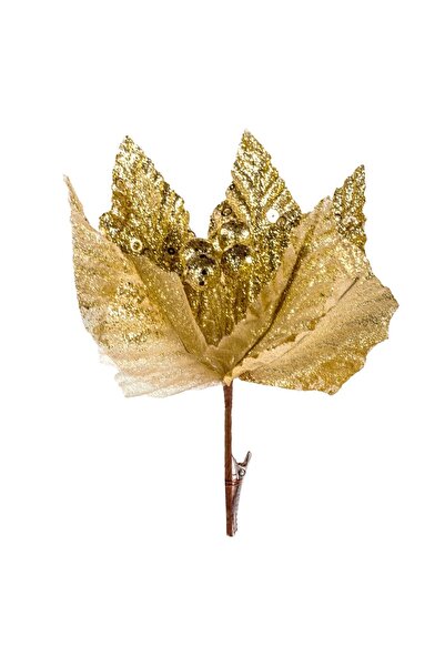 OEM Floare Decorativa de Crăciun Aurie cu Glitter și Clips 25 cm – Lumină Fes...