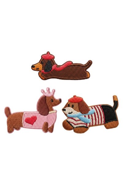 OEM Patch / Petic Textil Dachshund, Set 3 bucati, Multicolor