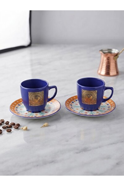 Elista Bohemian Elegance: Set of 2 Porcelain Coffee Cups with Patterns and Gold Motifs