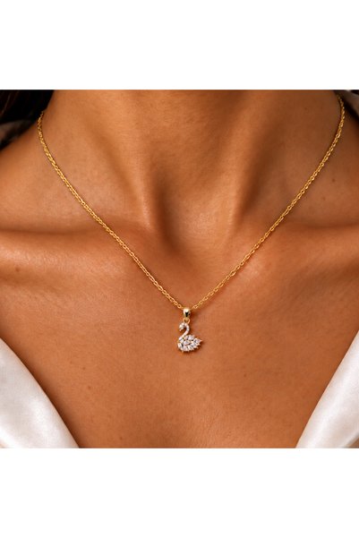 Soleildor Stainless Steel Kolye S.Steel Damgalı 14k Altın Kaplama Beyaz Zirko...