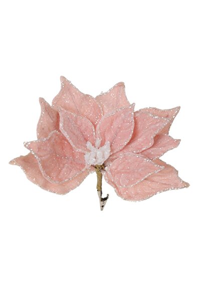 OEM Floare Decorativa de Crăciun Roz Frosty cu Glitter Argintiu și Clips 24 c...