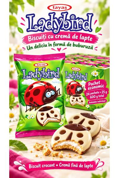 TAYAŞ Tayas Ladybird – Biscuiți cu cremă de lapte și înveliș glazurat, 24 × 2...