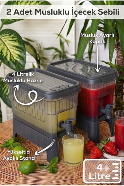 Store 2’li Musluklu İçecek Sebili 4 Litre Gri | Buzdolabı Uyumlu Füme Su ve L...