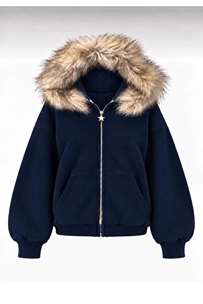 BertoNelly Y2k Street kürk detaylı Vintage Bomber Ceket / Hırka / Sweat