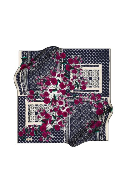 Pierre Cardin Pure Tivil Silk Scarf 8349438 921 Navy Blue Flower Pattern