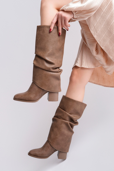 BAHRİNA Women's Thermo Rubber Sole Heeled Detachable Bellows Gaiter Boots