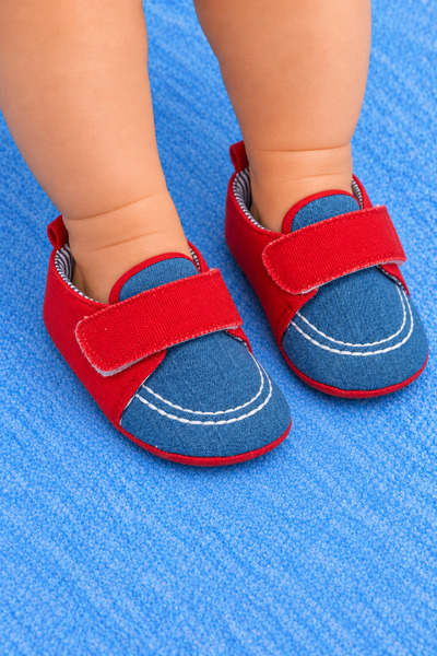 Rocha Baby Red-Blue Denim Detailed Velcro Baby First Step Shoes / Booties