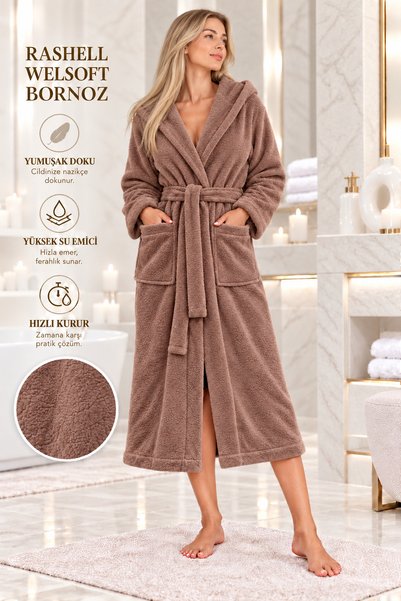 loomis Bornoz Kapşonlu Rashell Welsoft Düz Unisex Yumuşacık Peluş Dokulu Kuşa...