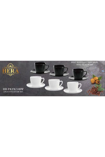 HERA Set de 12 piese pentru cafea și ceai, din opal negru și alb, 190 ml