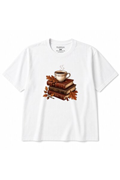 Rabona Fashion Tricou Grafic cu Cafea de Toamnă și Cărți Vintage pentru o Lec...