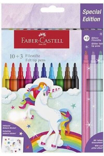 Faber Castell Σετ Μαρκαδόρων Μονόκερος 10+3 + Αυτοκόλλητα (12310991)