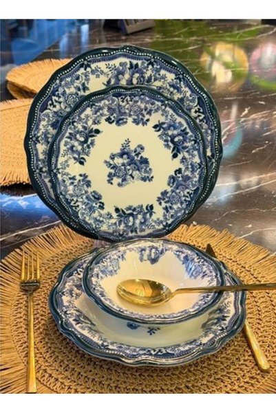 İD FİNE Porser Porselen Velour Navy Fulya Yemek Takımı 24 Parça