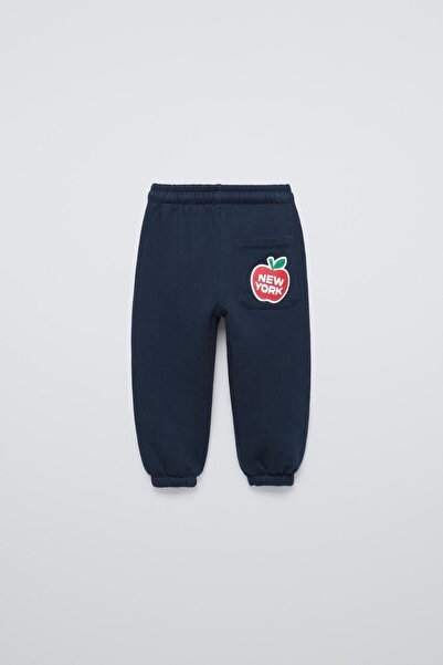 Magu Children's Cotton Hooded Navy Blue Sweatshirt and Sweatpants Set