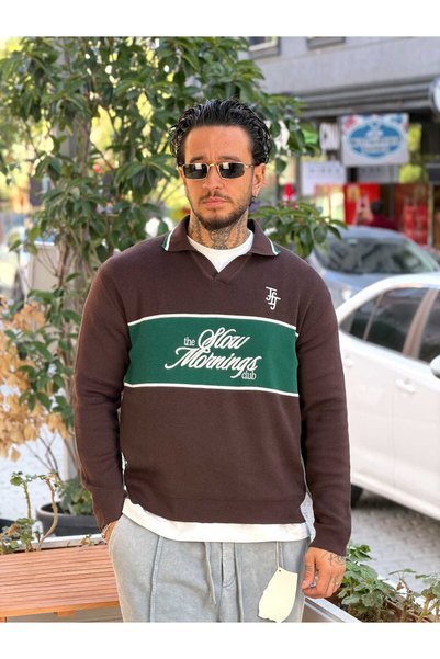manch collection 25-12 Double Color Embroidered Front Polo Collar Sweatshirt ...