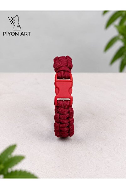 Piyonart Handmade Burgundy Paracord Parachute Cord Unisex Bracelet with Clip Outdoor Survival Jewelry L Size