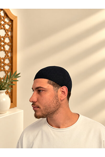 Bilenler Men's Prayer Skullcap with Pattern, Standard Size, Hajj Umrah Skullcap