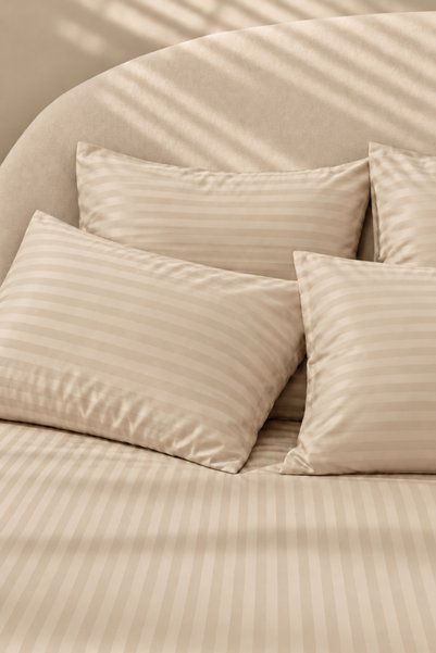 Nart Home Cotton Satin 210 Tc(83 Threads) Striped Bed Sheet Set |   Beige
